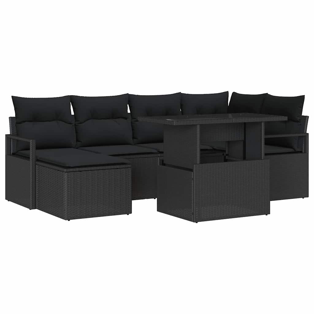 Havesofa Sæt 7 stk. Sort polyrattan