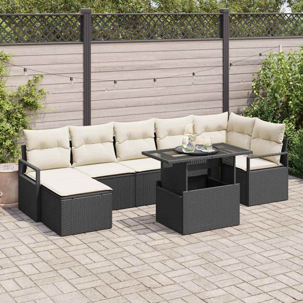 Havesofa Sæt 8 stk. Sort og Cream polyrattan