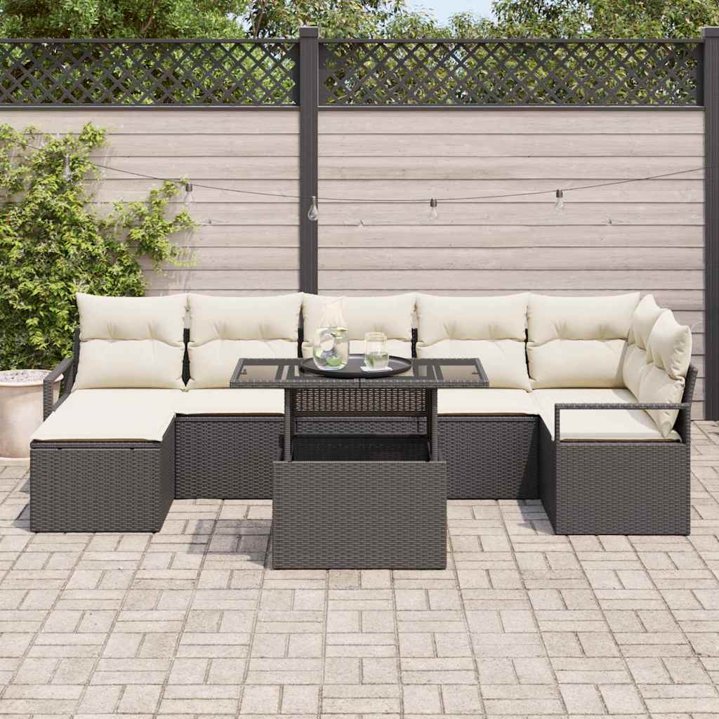 Havesofa Sæt 8 stk. Sort og Cream polyrattan
