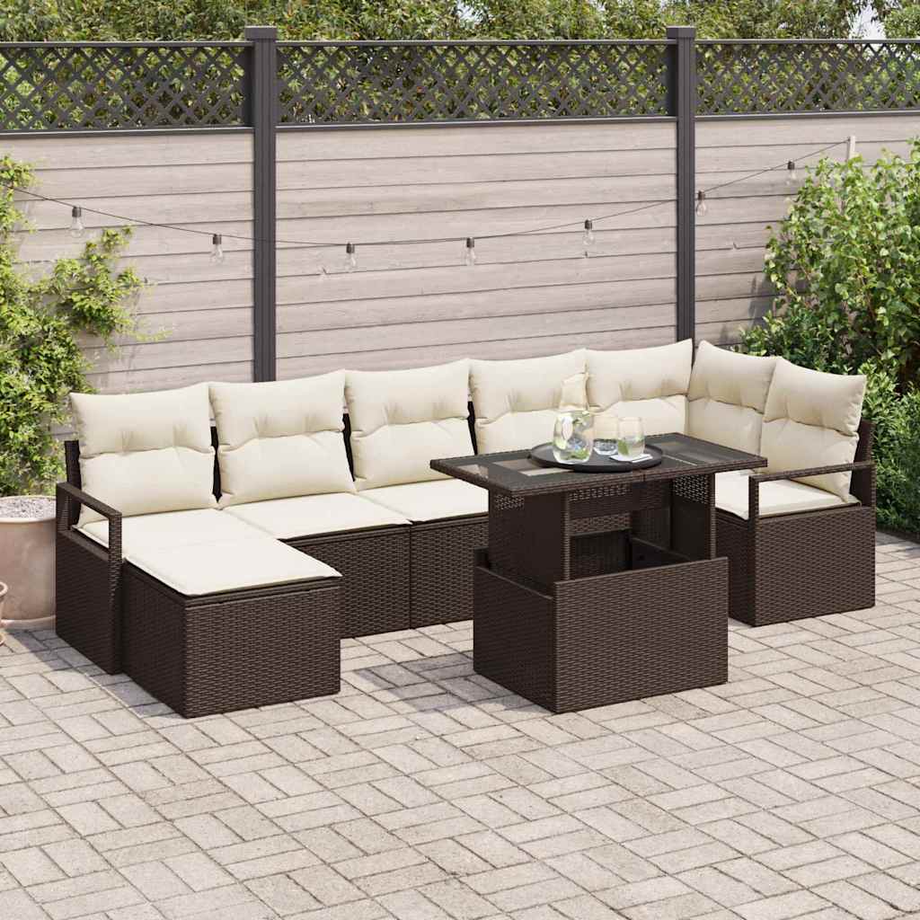 Havesofa Sæt 8 stk. Brun og Creme polyrattan