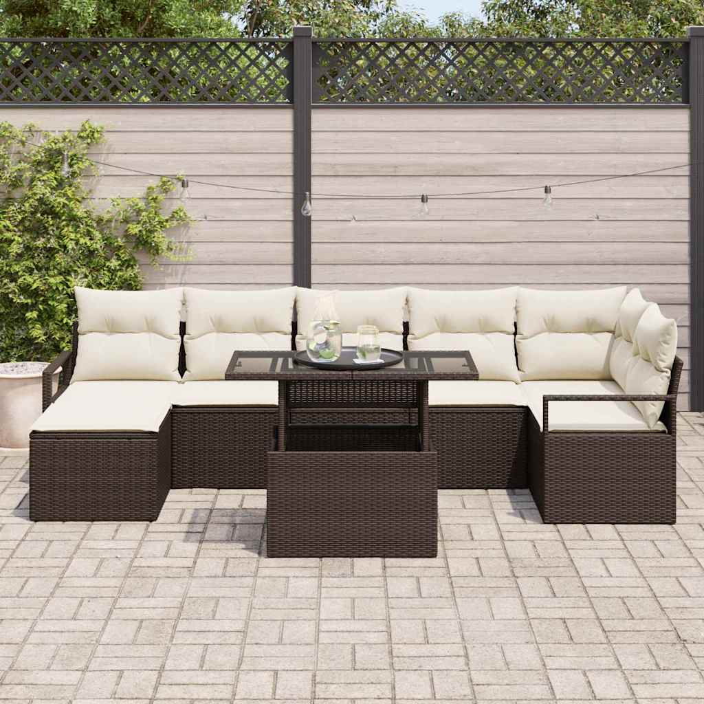 Havesofa Sæt 8 stk. Brun og Creme polyrattan