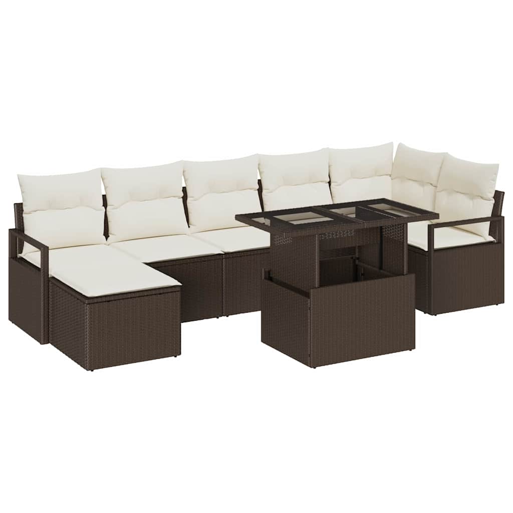 Havesofa Sæt 8 stk. Brun og Creme polyrattan