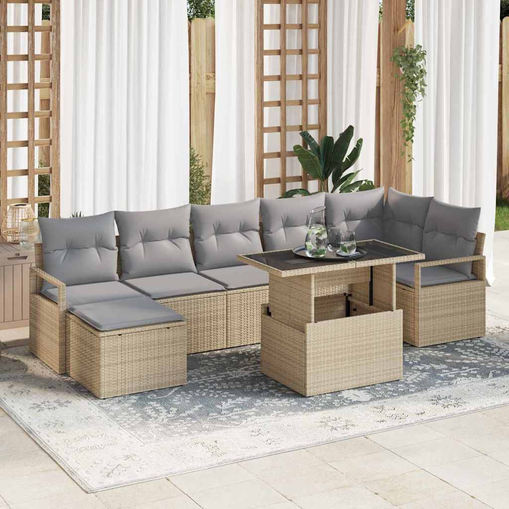 Havesofa Sæt 8 stk. Beige og lys grå polyrattan