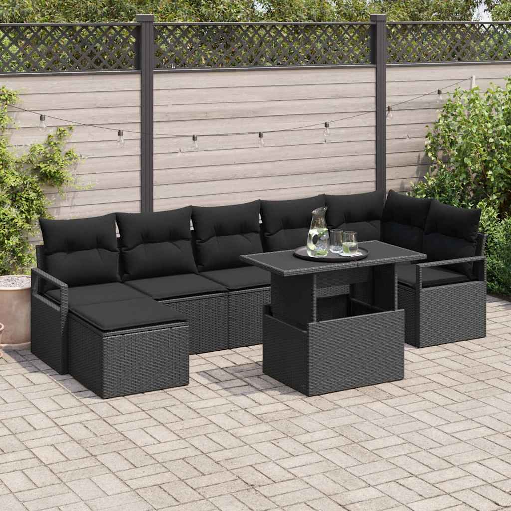 Havesofa Sæt 8 stk. Sort polyrattan