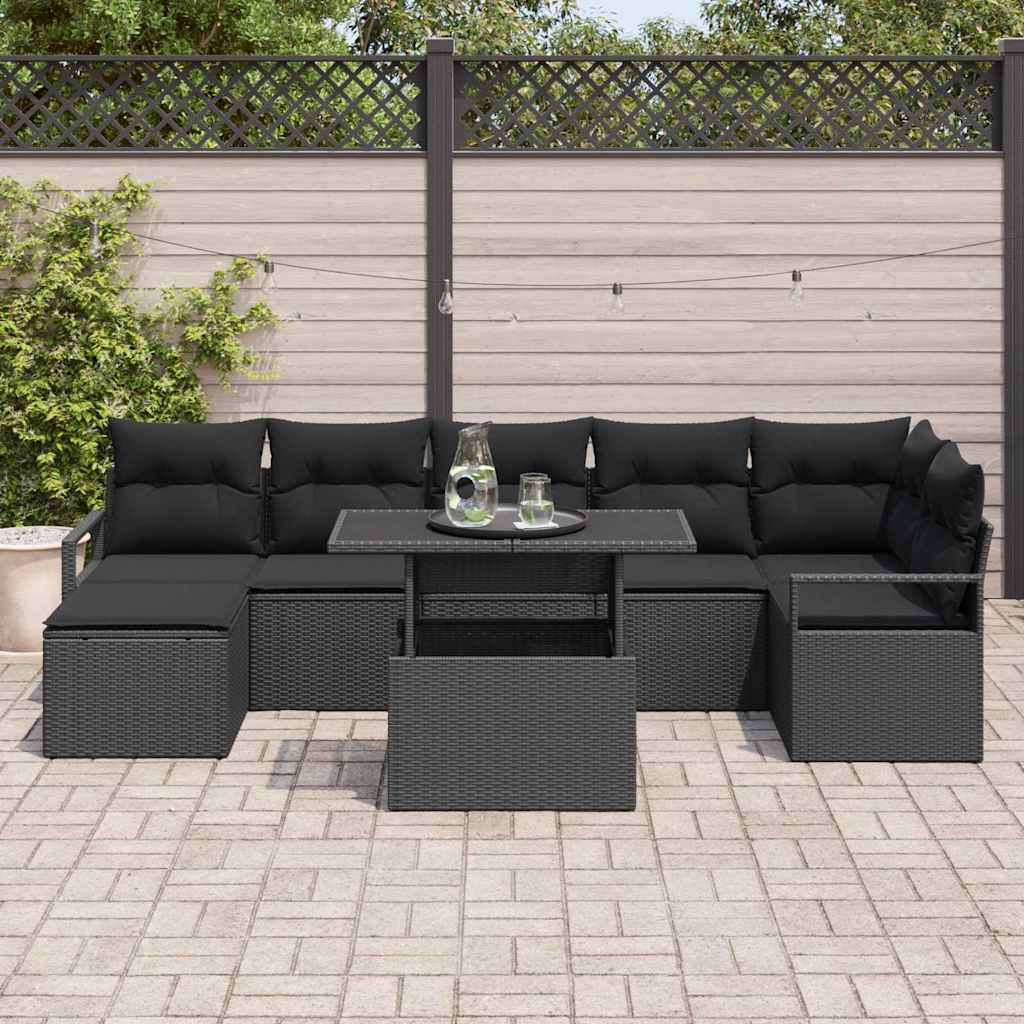 Havesofa Sæt 8 stk. Sort polyrattan