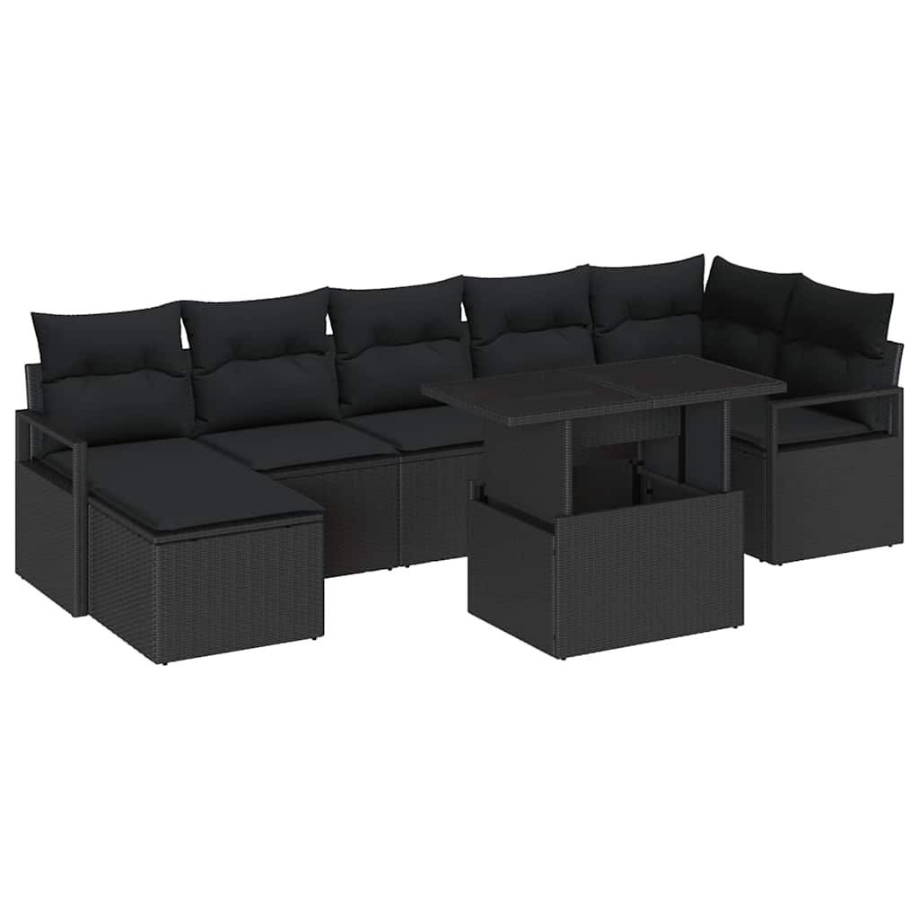 Havesofa Sæt 8 stk. Sort polyrattan