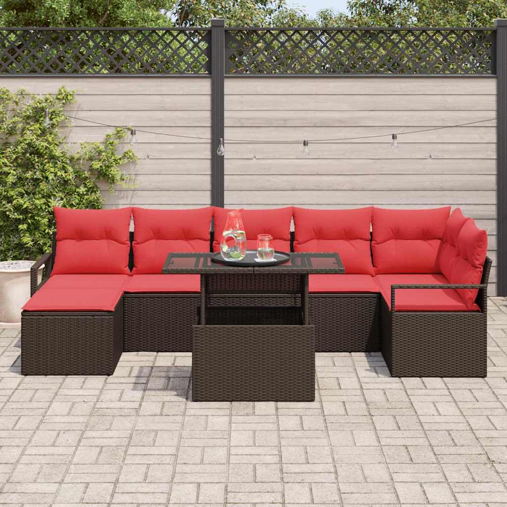 Havesofa Sæt 8 stk. Brun og Rød polyrattan