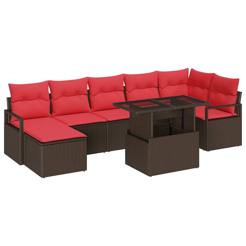 Havesofa Sæt 8 stk. Brun og Rød polyrattan
