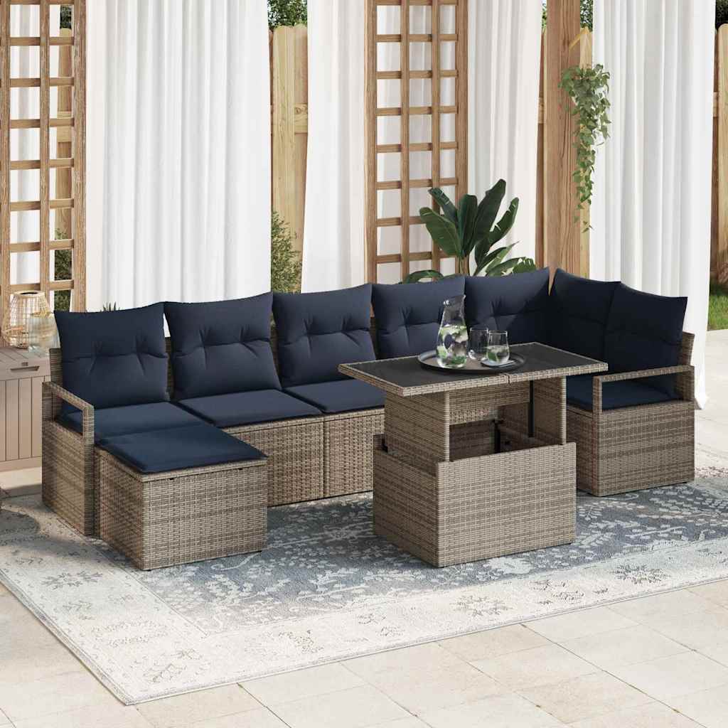 Havesofa Sæt 8 stk. Grå og Marineblå polyrattan