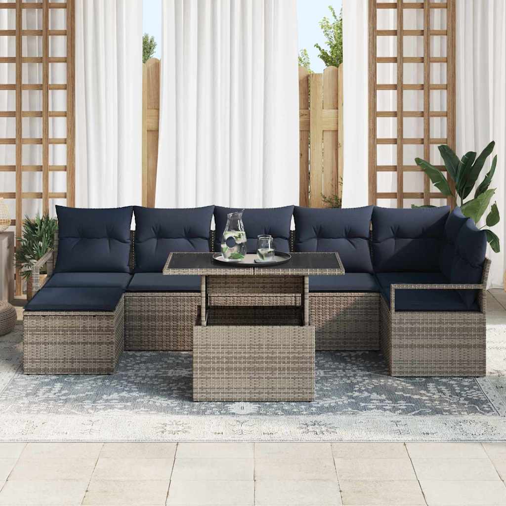 Havesofa Sæt 8 stk. Grå og Marineblå polyrattan