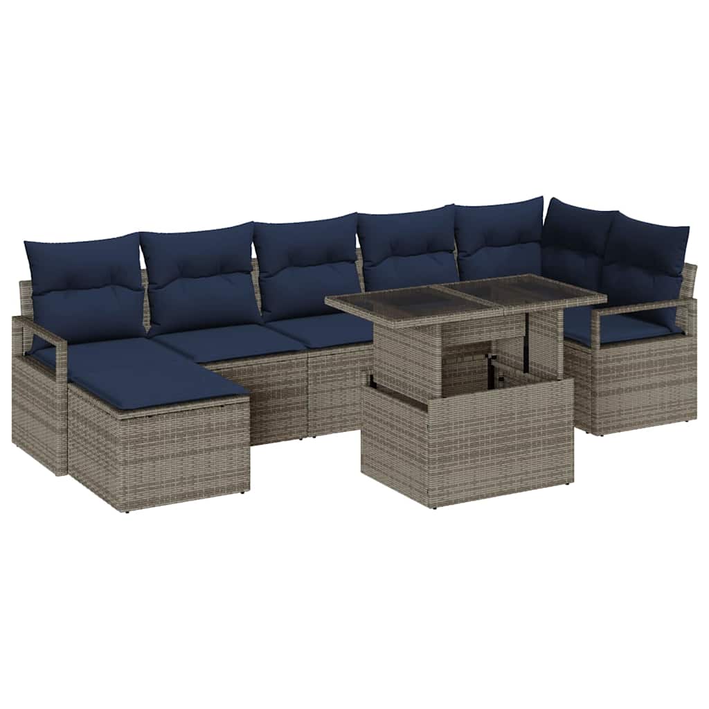 Havesofa Sæt 8 stk. Grå og Marineblå polyrattan