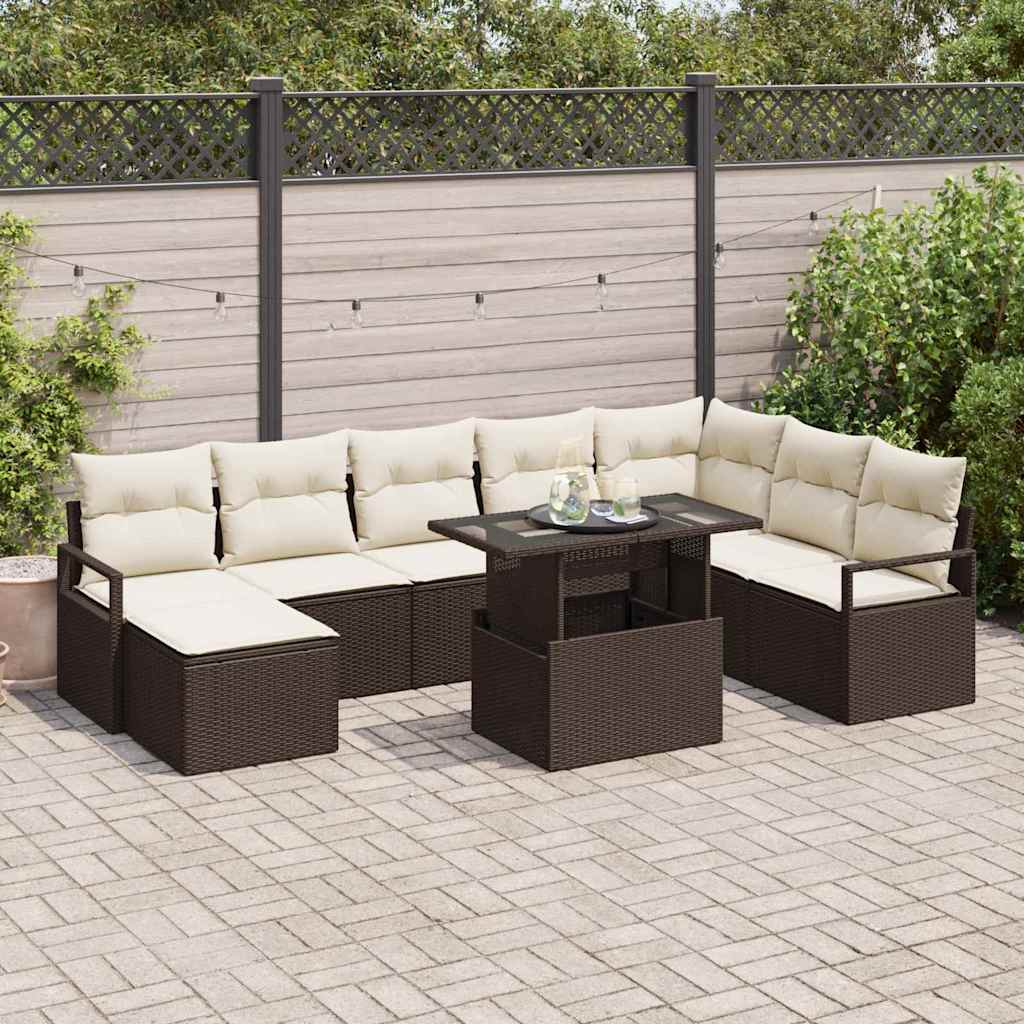 Havesofa Sæt 9 stk. Brun og Creme polyrattan