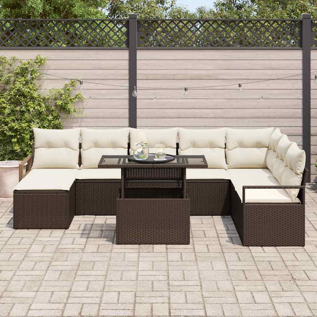 Havesofa Sæt 9 stk. Brun og Creme polyrattan