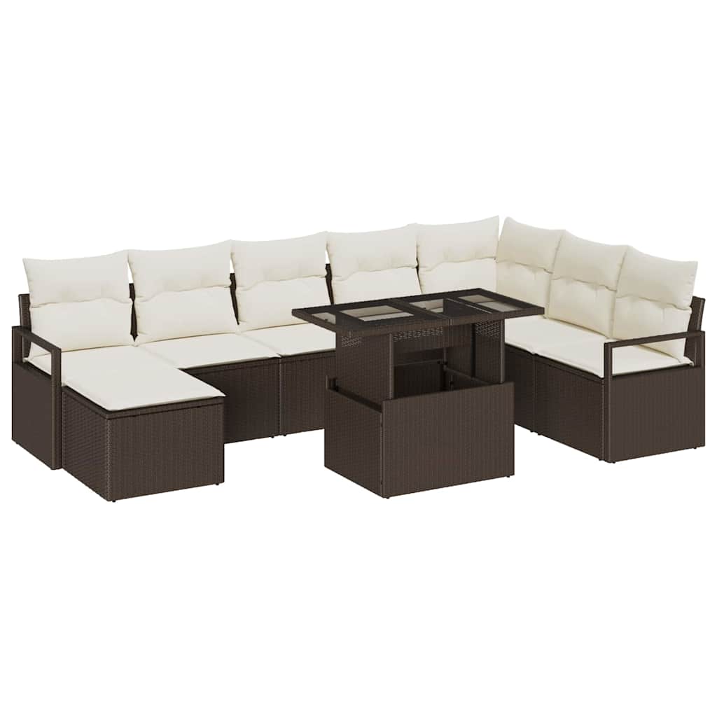 Havesofa Sæt 9 stk. Brun og Creme polyrattan