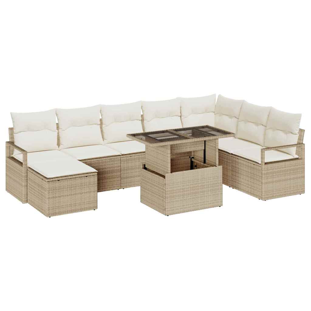 Havesofa Sæt 9 stk. Beige og creme polyrattan
