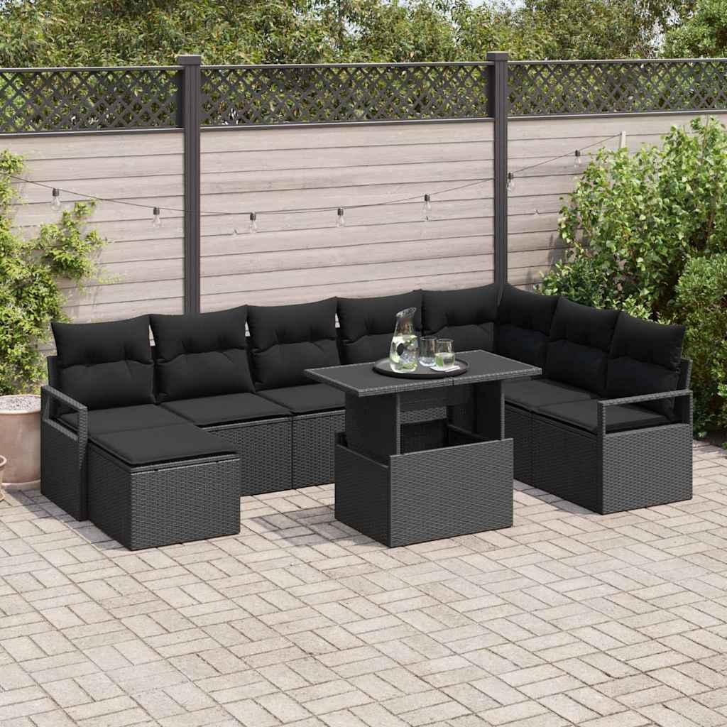 Havesofa Sæt 9 stk. Sort polyrattan