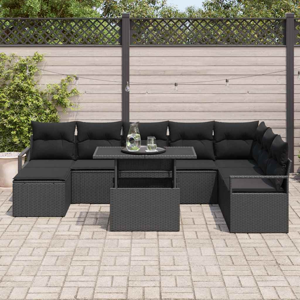 Havesofa Sæt 9 stk. Sort polyrattan