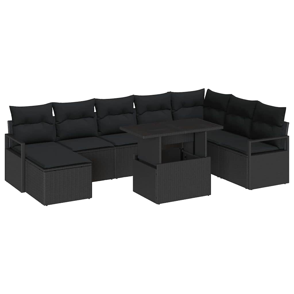 Havesofa Sæt 9 stk. Sort polyrattan