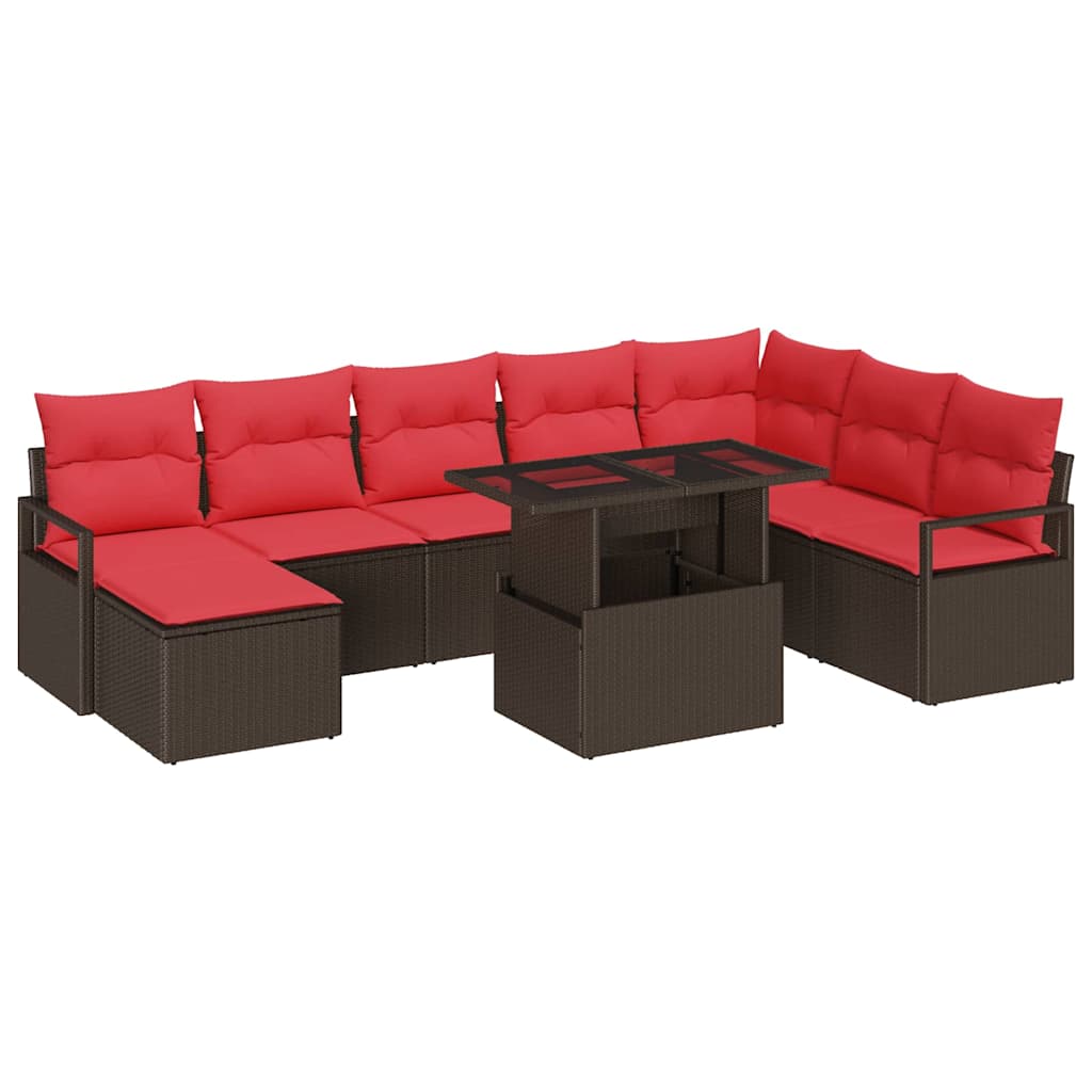 Havesofa Sæt 9 stk. Brun og Rød polyrattan