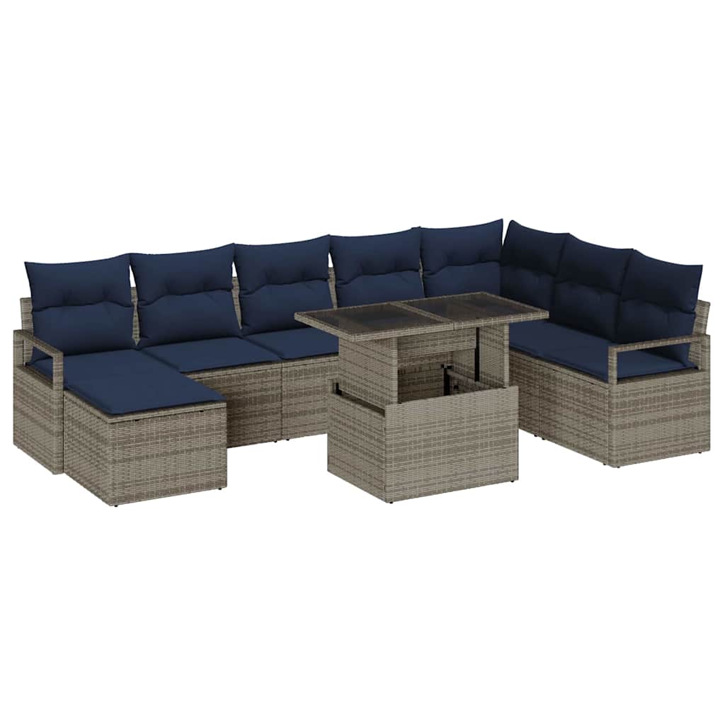 Havesofa Sæt 9 stk. Grå og Marineblå polyrattan