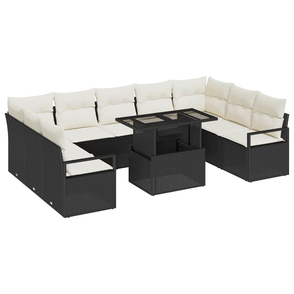 Havesofa Sæt 10 stk. 9-Antal sæder Sort og Cream polyrattan