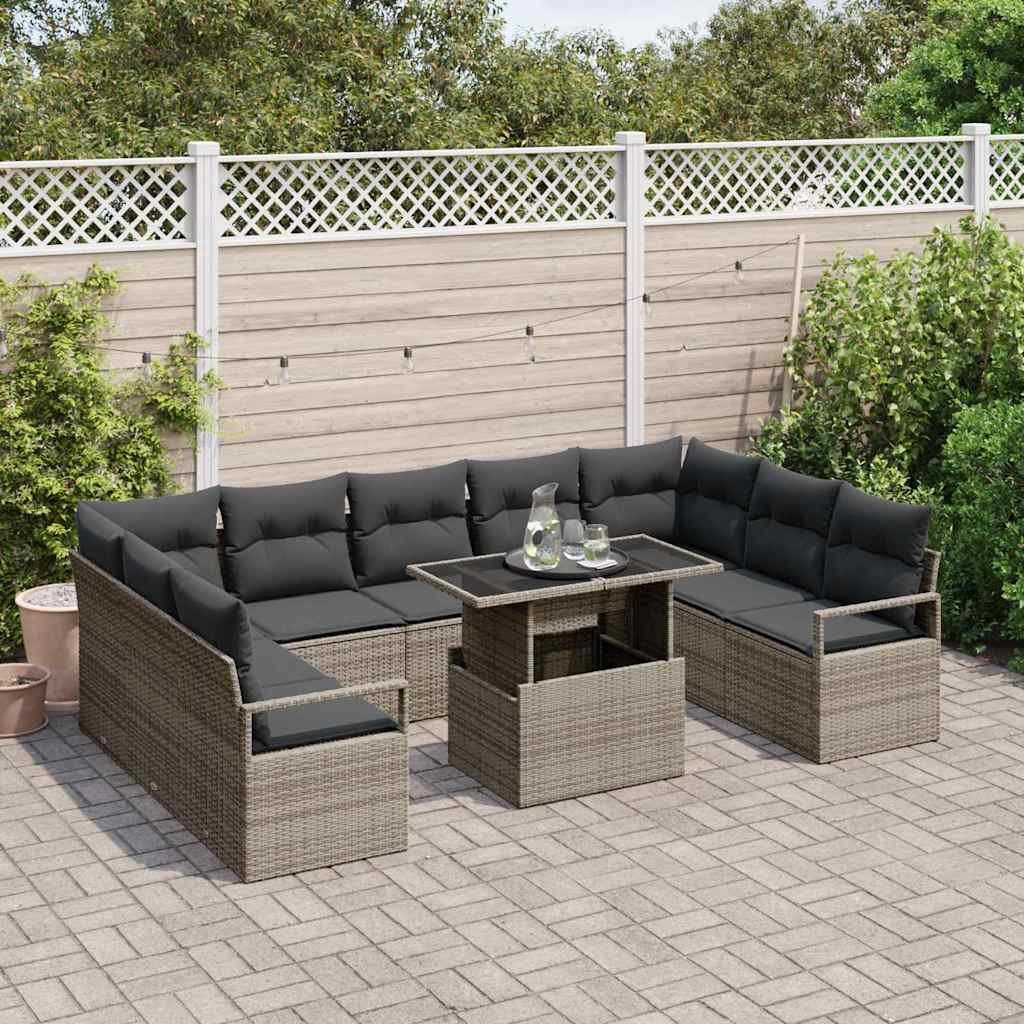 Havesofa Sæt 10 stk. 9-Antal sæder Grå polyrattan