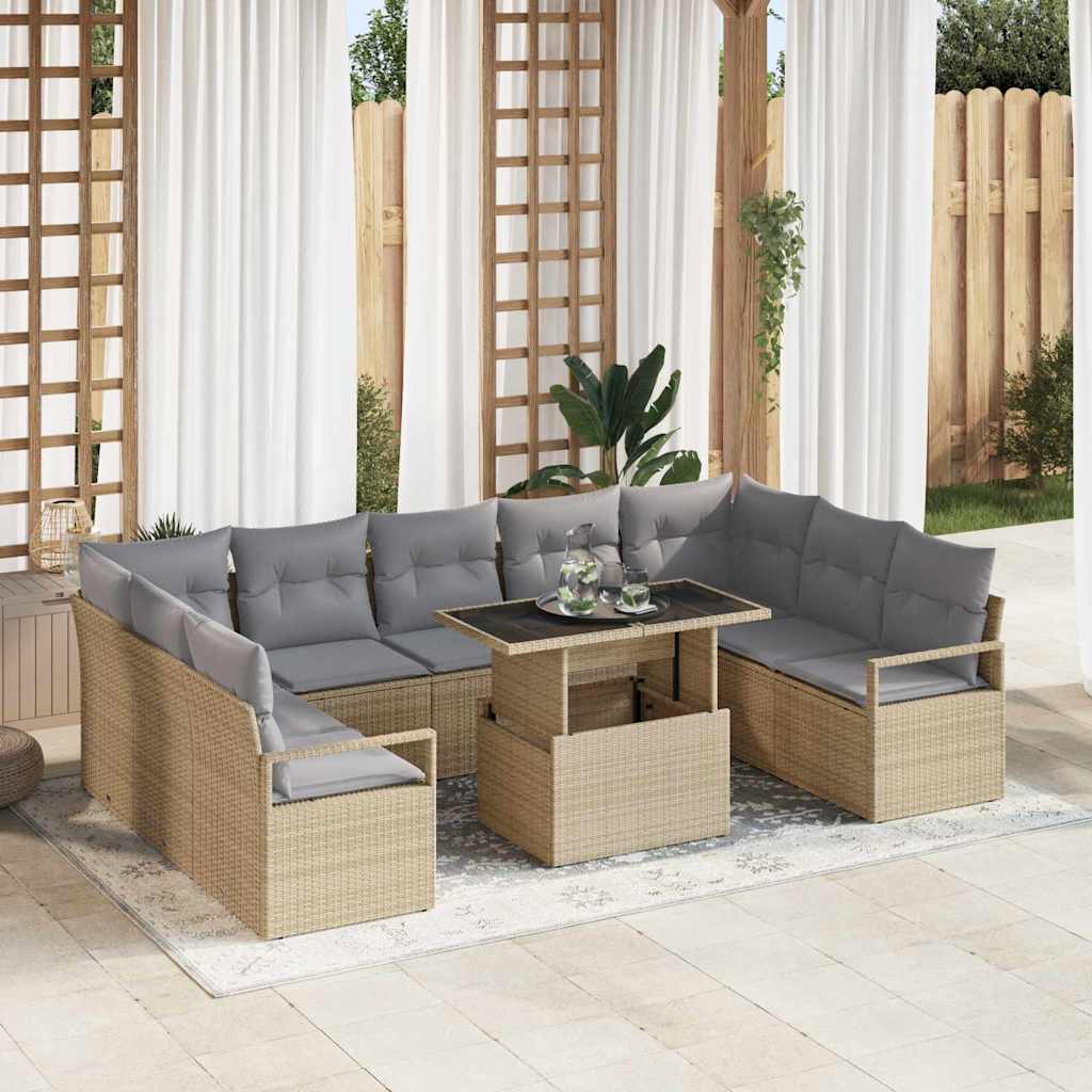 Havesofa Sæt 10 stk. 9-Antal sæder Beige og lys grå polyrattan