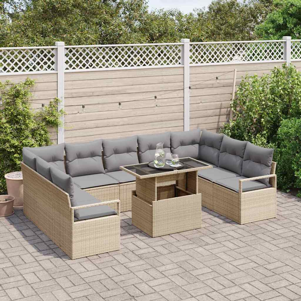 Havesofa Sæt 10 stk. 9-Antal sæder Beige og lys grå polyrattan