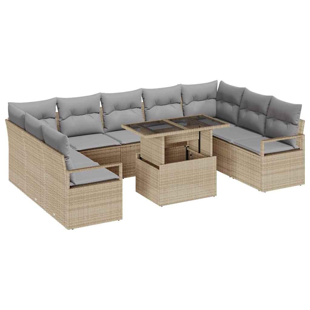 Havesofa Sæt 10 stk. 9-Antal sæder Beige og lys grå polyrattan