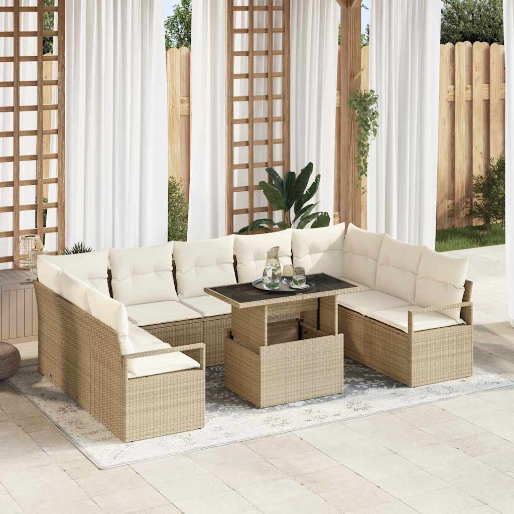 Havesofa Sæt 10 stk. 9-Antal sæder Beige og creme polyrattan