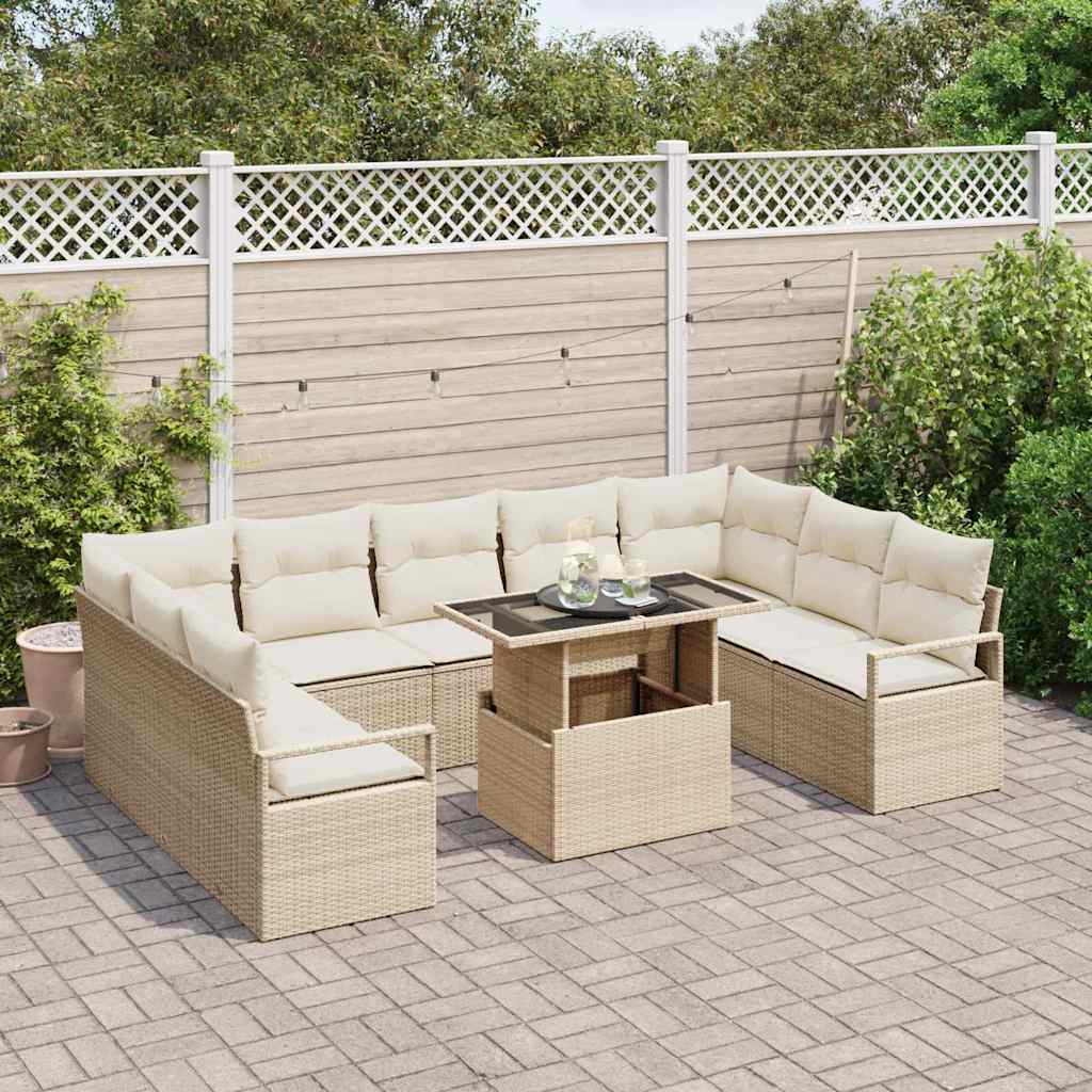 Havesofa Sæt 10 stk. 9-Antal sæder Beige og creme polyrattan