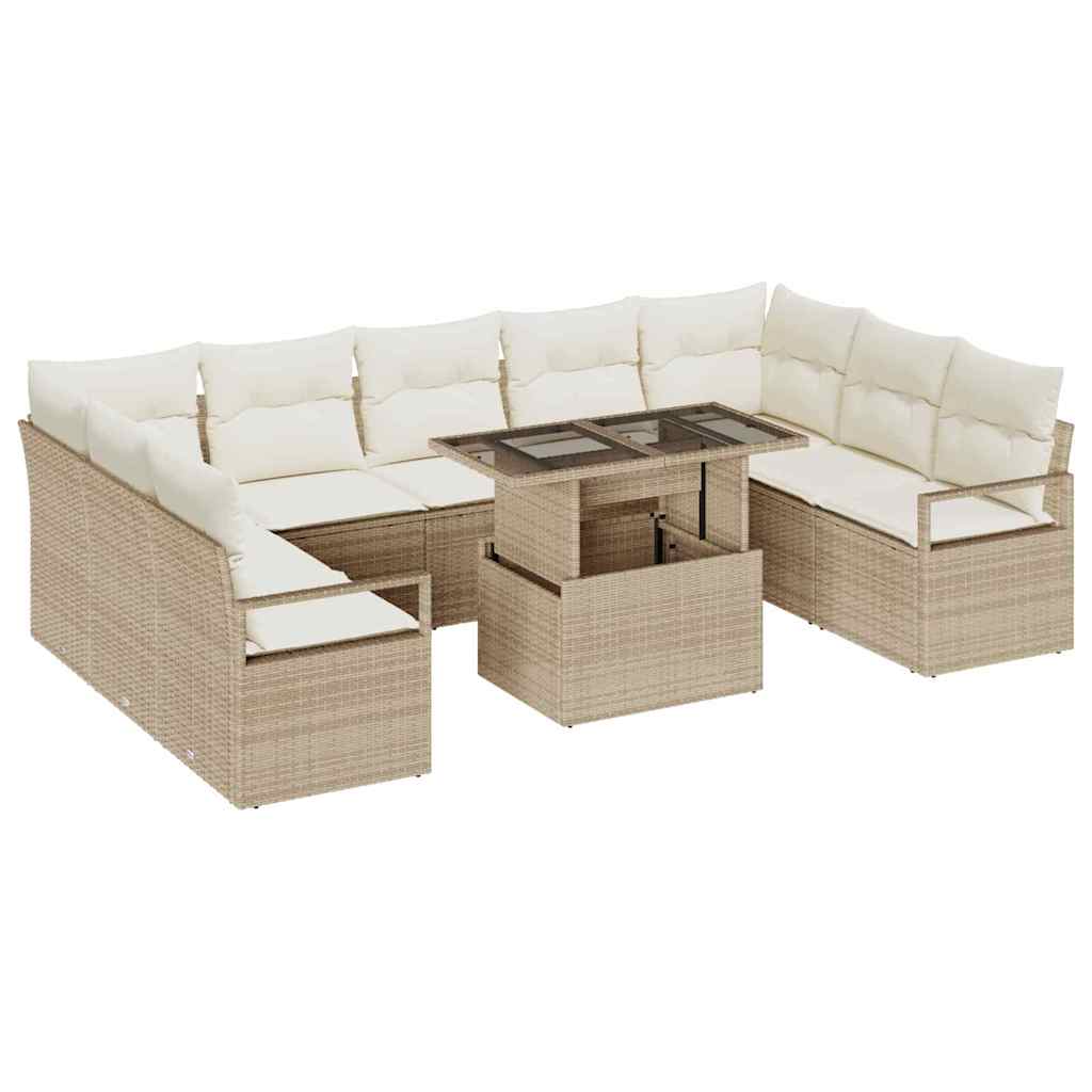 Havesofa Sæt 10 stk. 9-Antal sæder Beige og creme polyrattan
