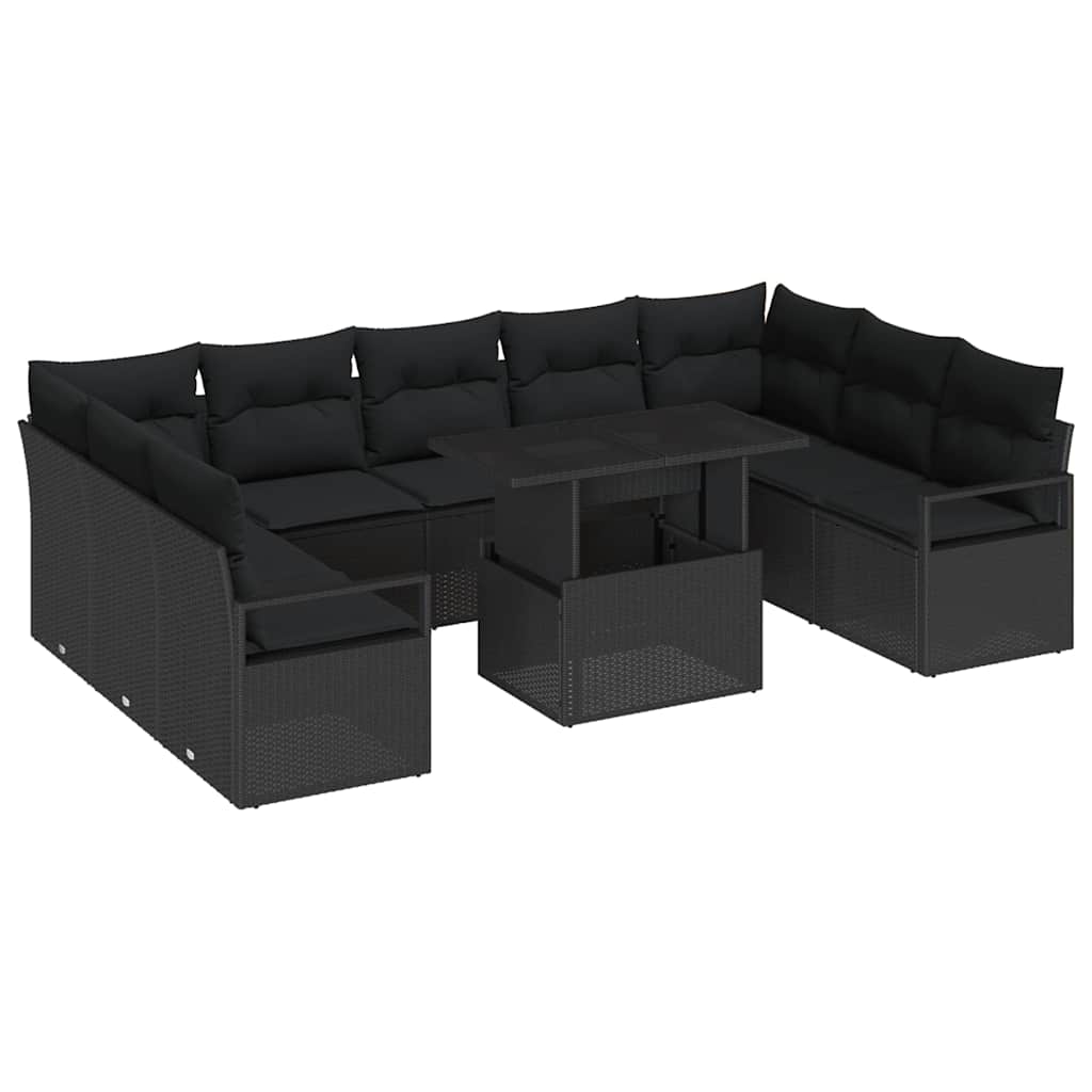 Havesofa Sæt 10 stk. 9-Antal sæder Sort polyrattan