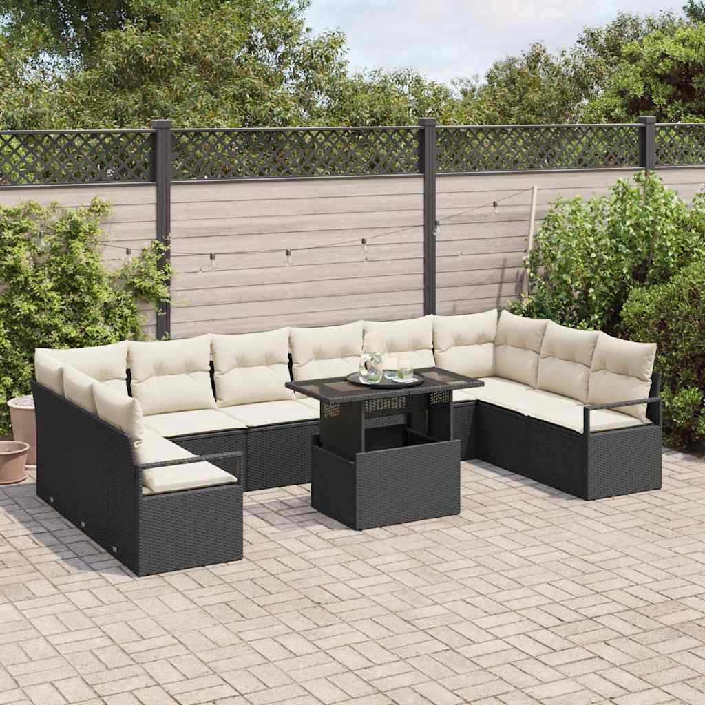 Havesofa Sæt 11 stk. 10-Antal sæder Sort og Cream polyrattan