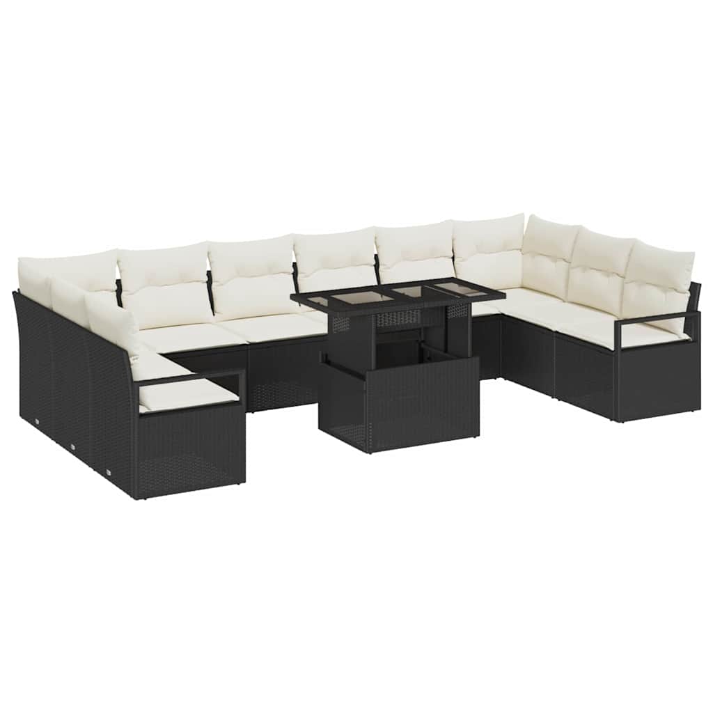 Havesofa Sæt 11 stk. 10-Antal sæder Sort og Cream polyrattan