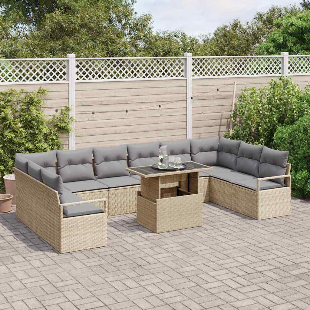 Havesofa Sæt 11 stk. 10-Antal sæder Beige og lys grå polyrattan