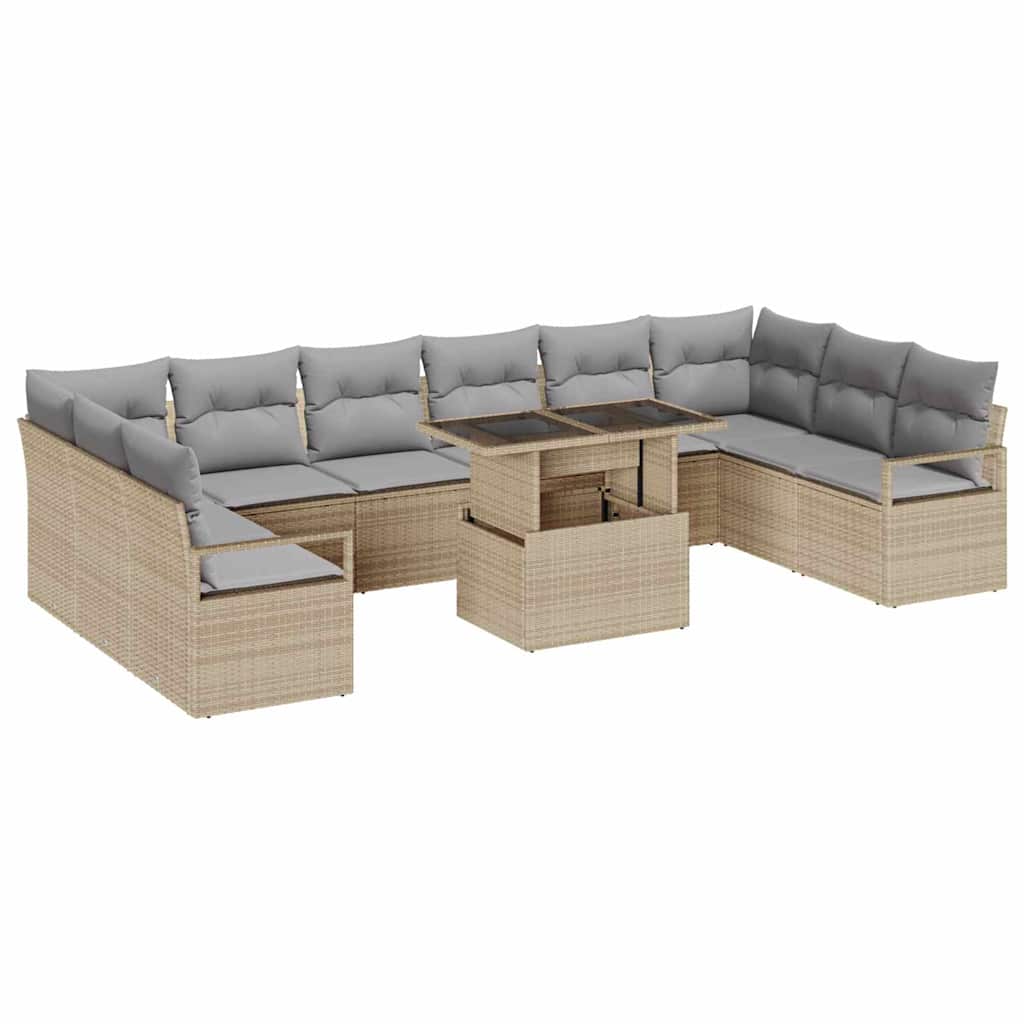 Havesofa Sæt 11 stk. 10-Antal sæder Beige og lys grå polyrattan