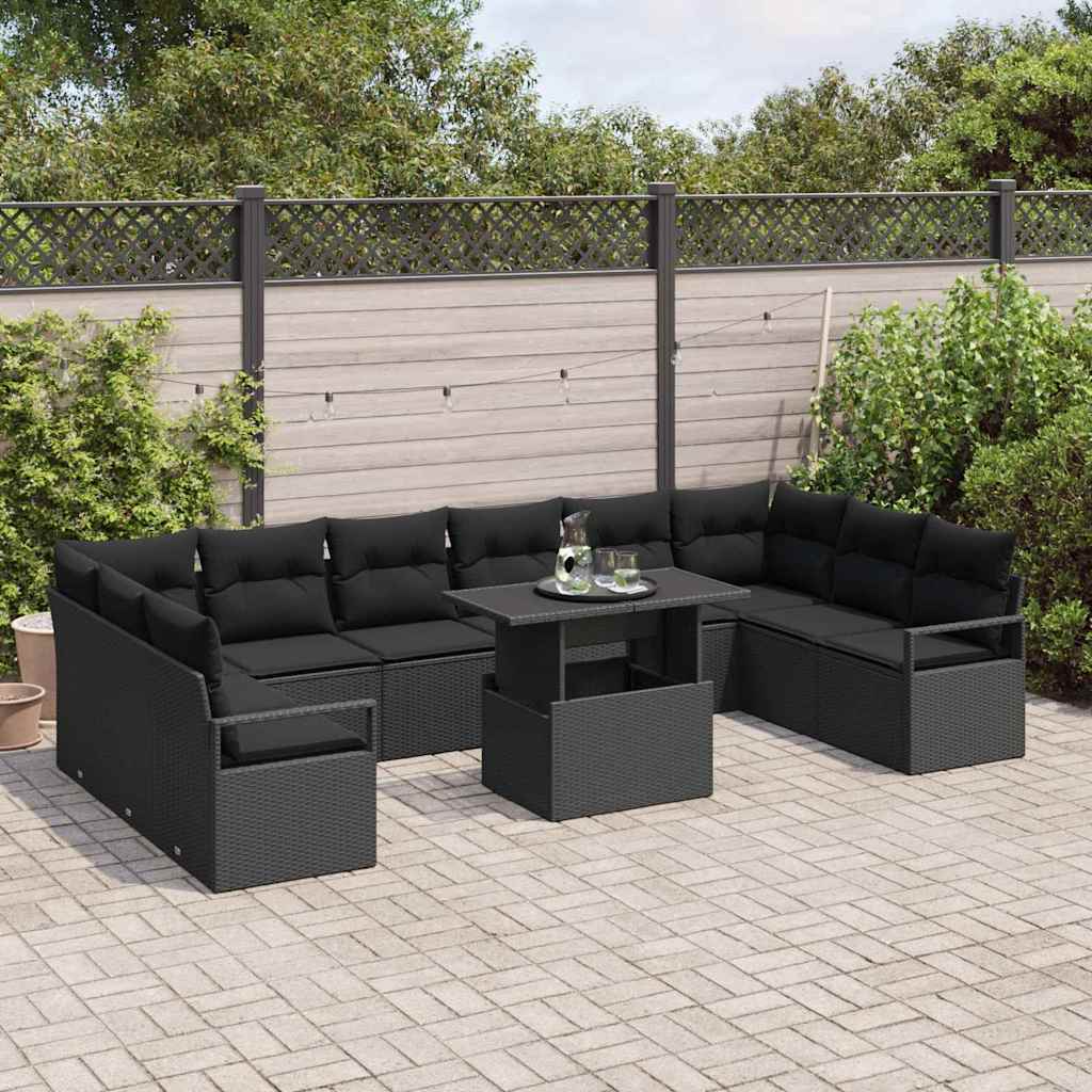 Havesofa Sæt 11 stk. 10-Antal sæder Sort polyrattan