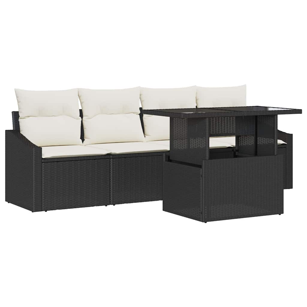 Havesofa Sæt 5 stk. Sort og Cream polyrattan