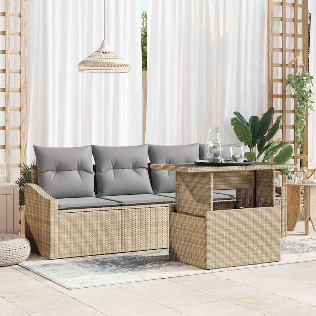 Havesofa Sæt 5 stk. Beige og lys grå polyrattan