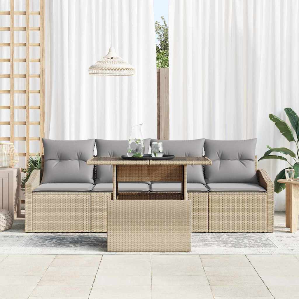 Havesofa Sæt 5 stk. Beige og lys grå polyrattan