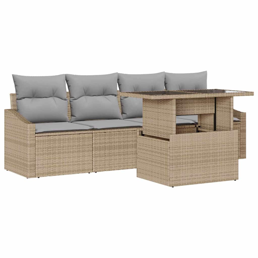 Havesofa Sæt 5 stk. Beige og lys grå polyrattan