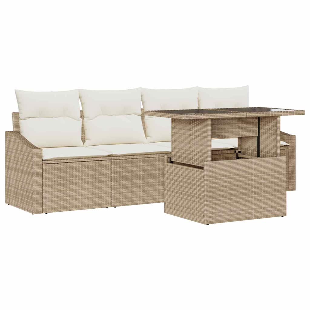 Havesofa Sæt 5 stk. Beige og creme polyrattan