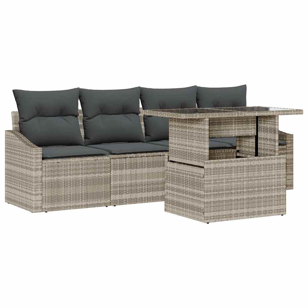 Havesofa Sæt 5 stk. Lysegrå polyrattan