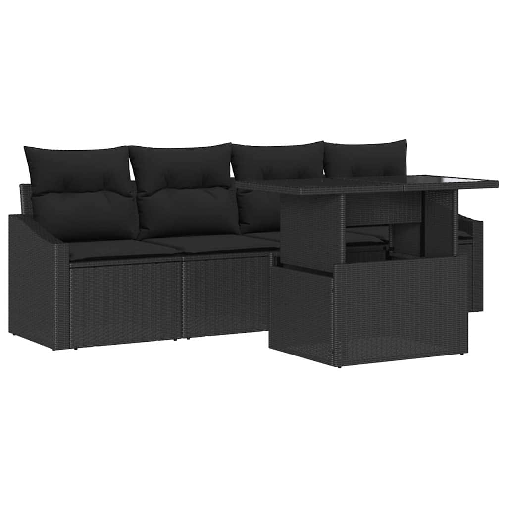 Havesofa Sæt 5 stk. Sort polyrattan