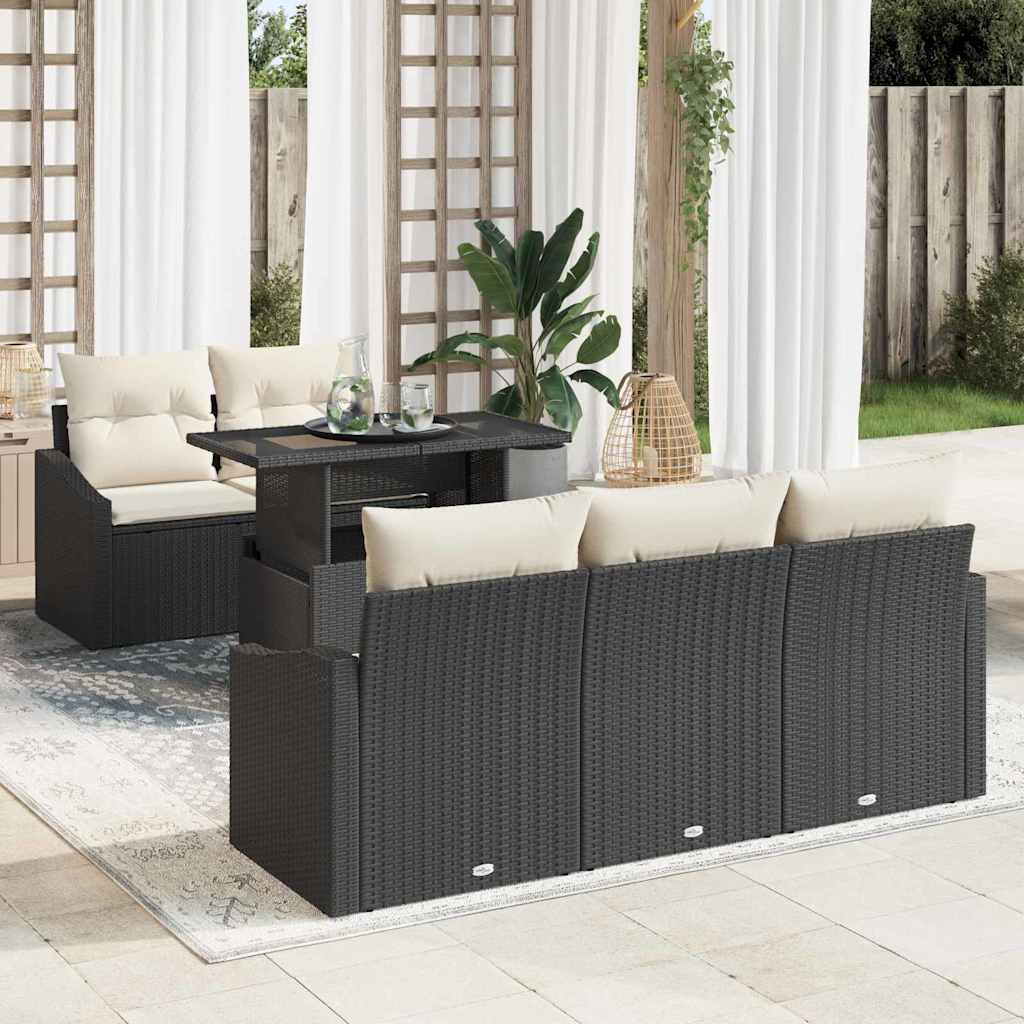 Havesofa Sæt 6 stk. Sort og Cream polyrattan