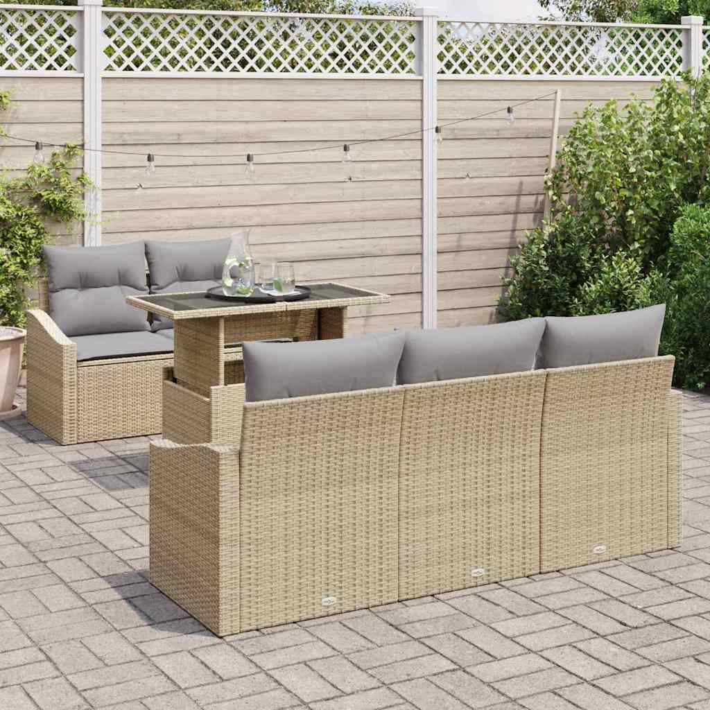Havesofa Sæt 6 stk. Beige og lys grå polyrattan