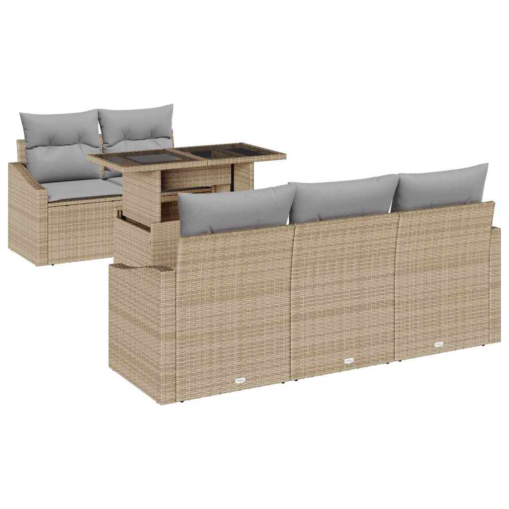 Havesofa Sæt 6 stk. Beige og lys grå polyrattan