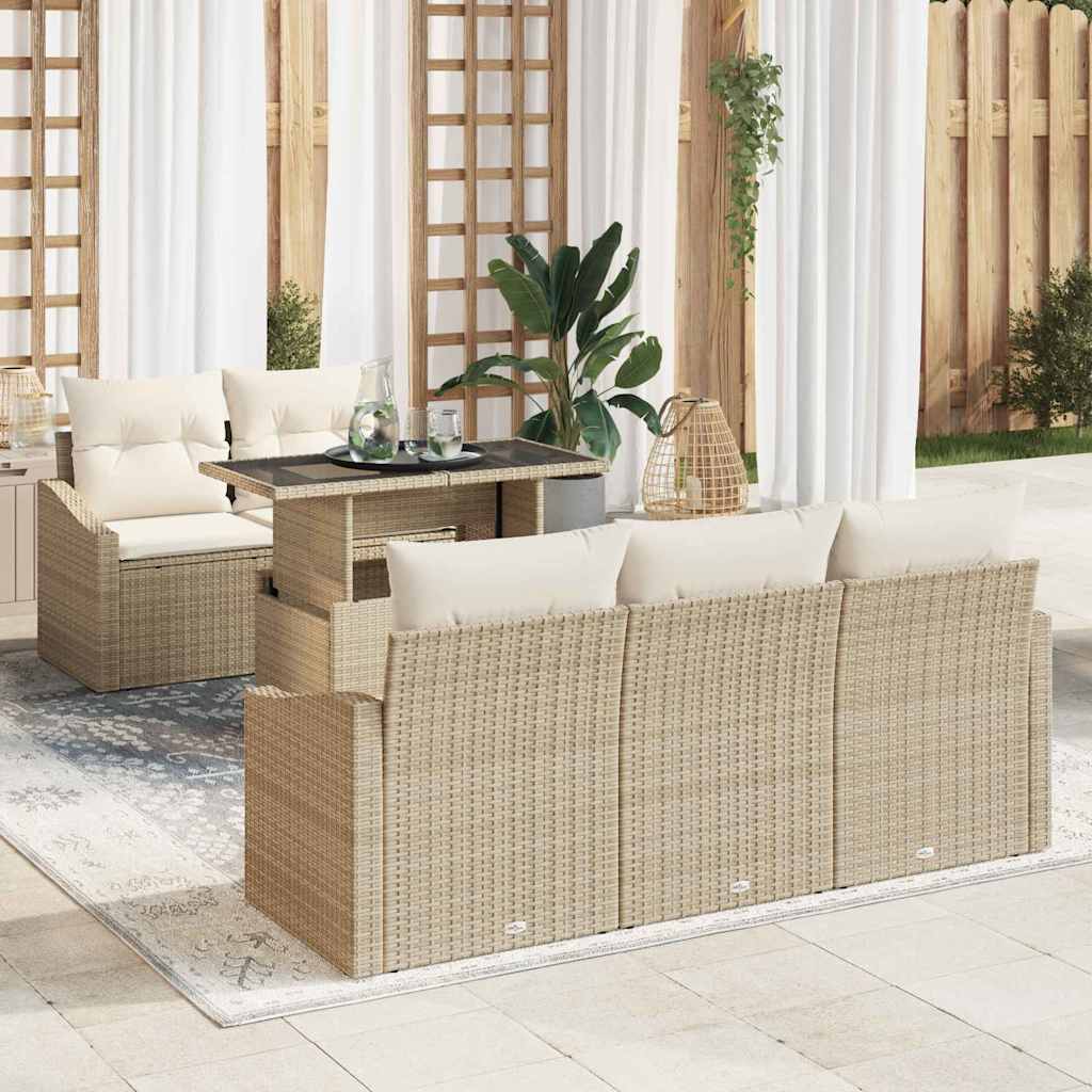 Havesofa Sæt 6 stk. Beige og creme polyrattan