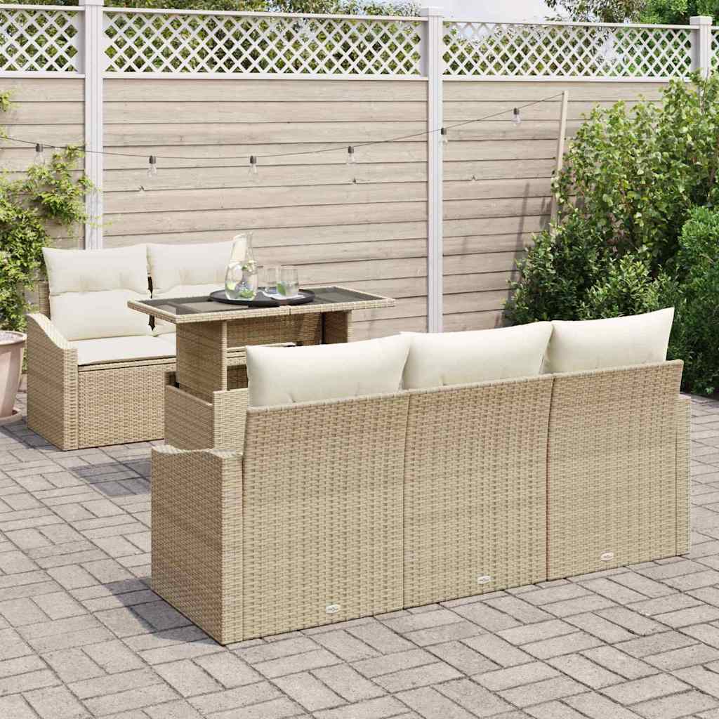 Havesofa Sæt 6 stk. Beige og creme polyrattan